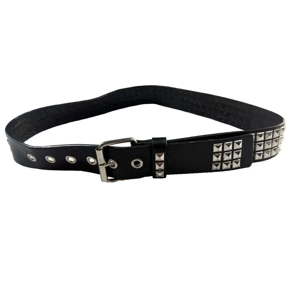 Studded Belt Mens 36 Black Faux Leather Y2K Punk Grunge